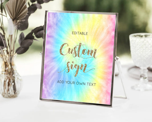 Editable Tie Dye Sign Ombre Table Sign Decor Rainbow Pastel Ombre Watercolor