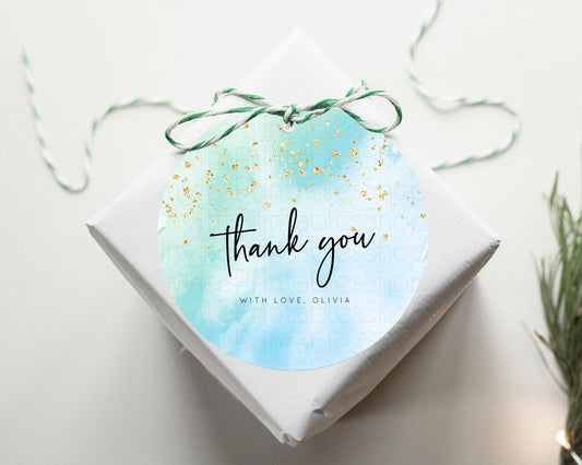 Blue Thank You Tags Blue Watercolor Thank You Gift Tags Pastel Blue Party Décor Watercolor Splash Favor Tag First Birthday Thank You D10168