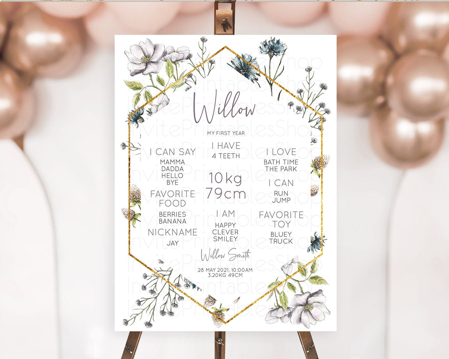 Secret Garden Milestone Board Wildflower First Birthday Milestone Poster Pastel Flowers Milestone Boho Wildflower 1st Birthday Sign D11002