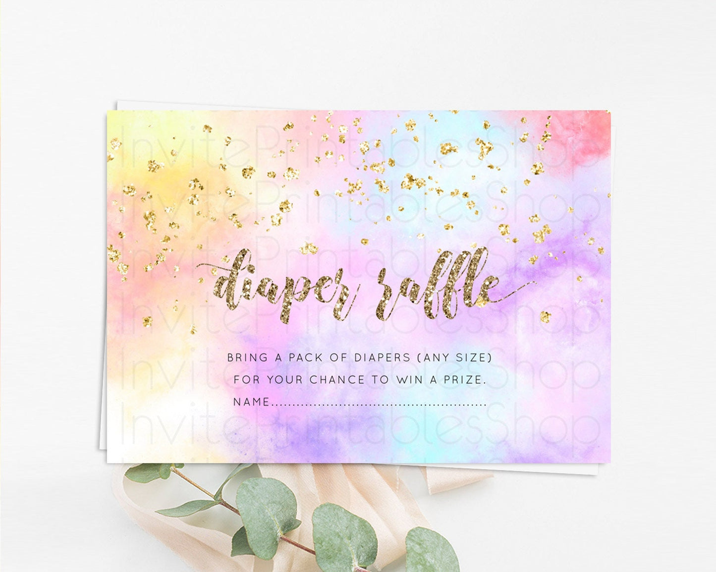 Pastel Diaper Raffle Card Pastel Rainbow Diaper Raffle Insert Colorful Ombre Watercolor Diaper Ticket Confetti Glitter Raffle Game D10435