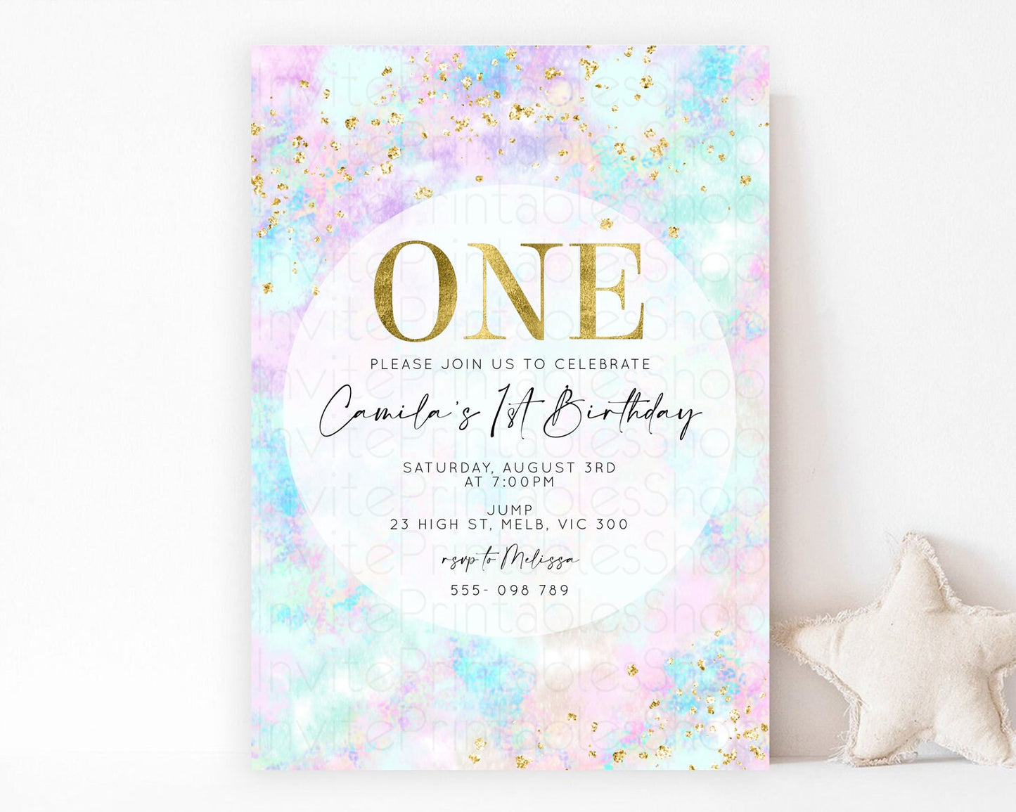 Editable Rainbow Birthday Invitation Colorful Pastel Watercolor Invitation G