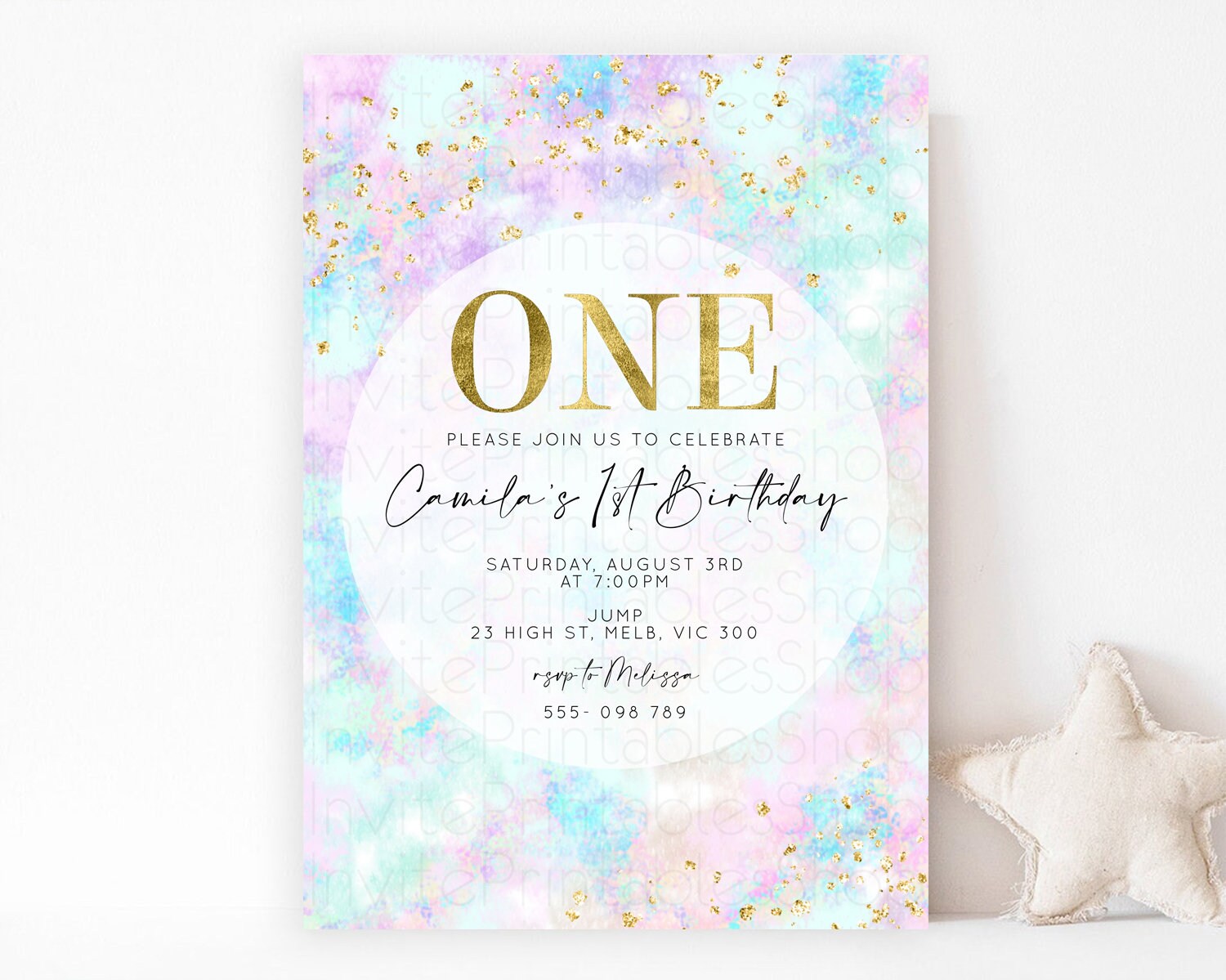 Editable Rainbow Birthday Invitation Colorful Pastel Watercolor Invitation G