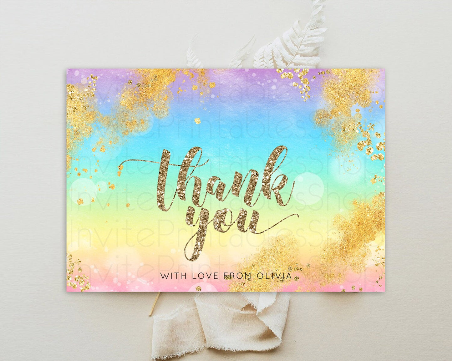 Pastel Thank You Rainbow Thank You Card Colorful Pastel Birthday Thank You Card Confetti Watercolor Pastel Teacher Thank You Cards D10561