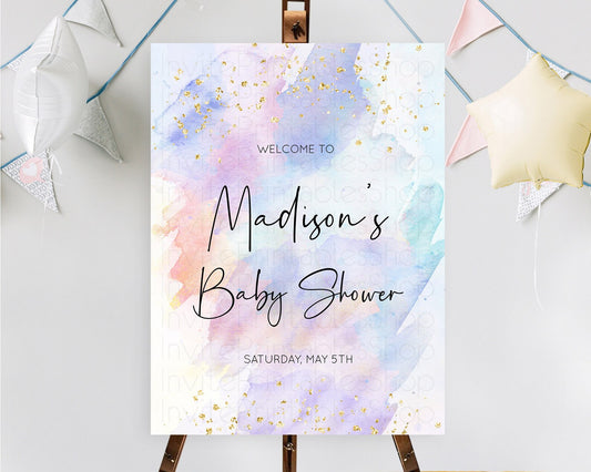 Editable Pastel Baby Shower Welcome Sign Pastel Rainbow Welcome Sign Colorfu