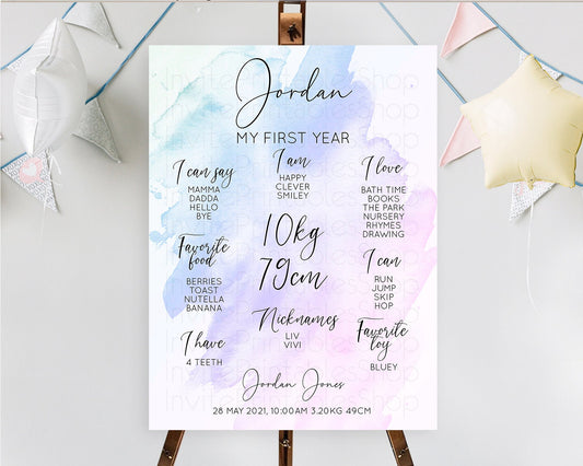 Editable Purple First Birthday Milestone Poster Purple Watercolor Milestone