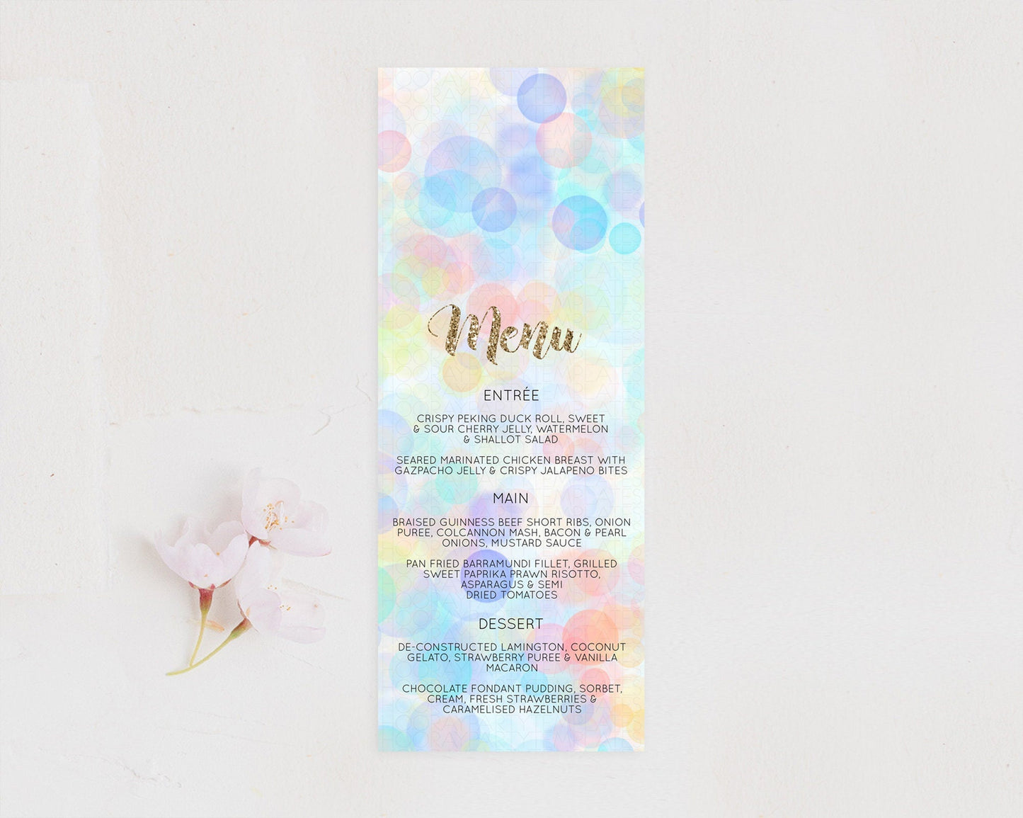 Pastel Menu Bubbles Menu Template Bubble Bath Table Decor Rainbow Pastel Colorful Confetti Dinner Dessert Menu Party Food Menu D10447