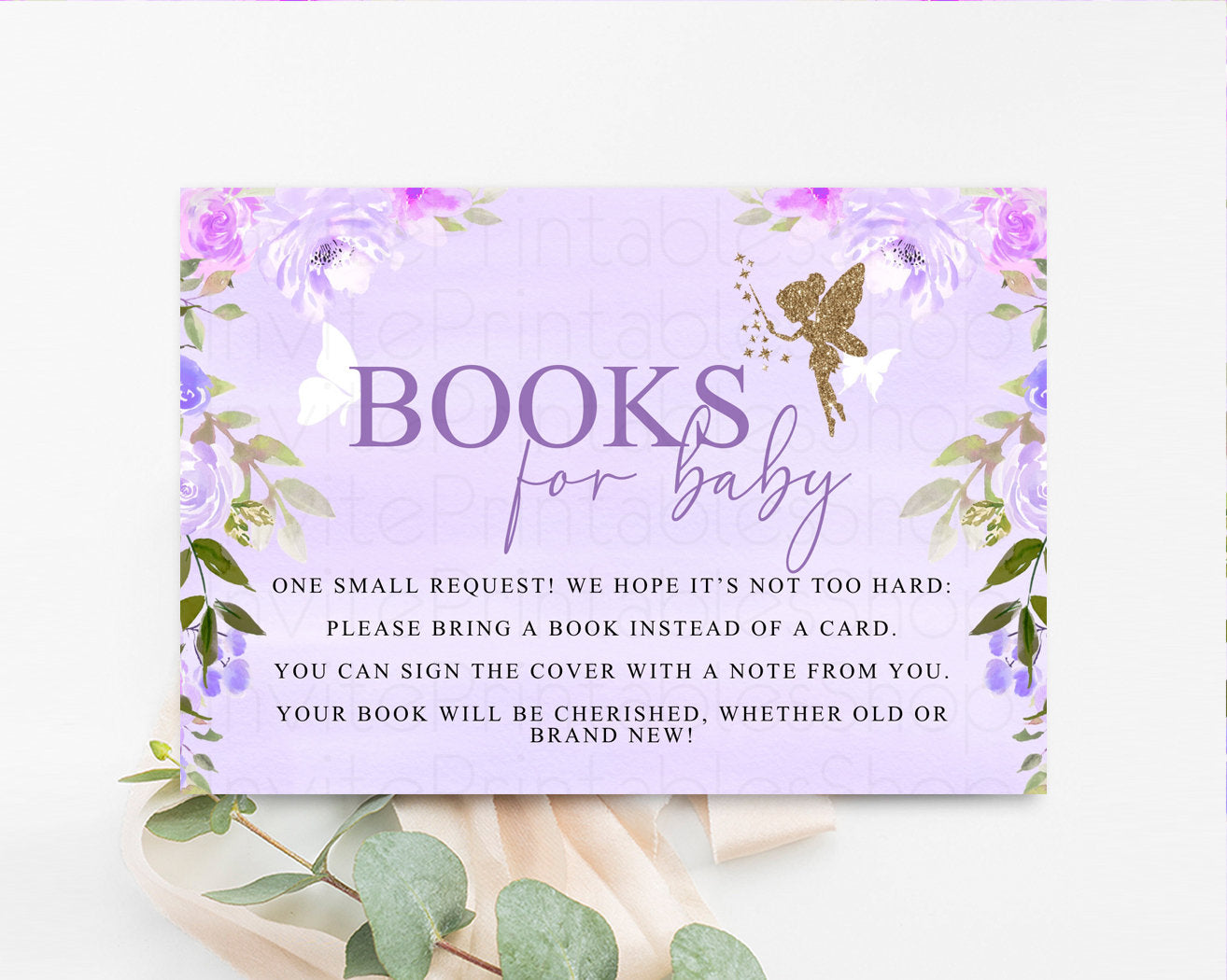 Editable Fairy Floral Books for Baby Card Enchanted Garden Book Insert Glitt