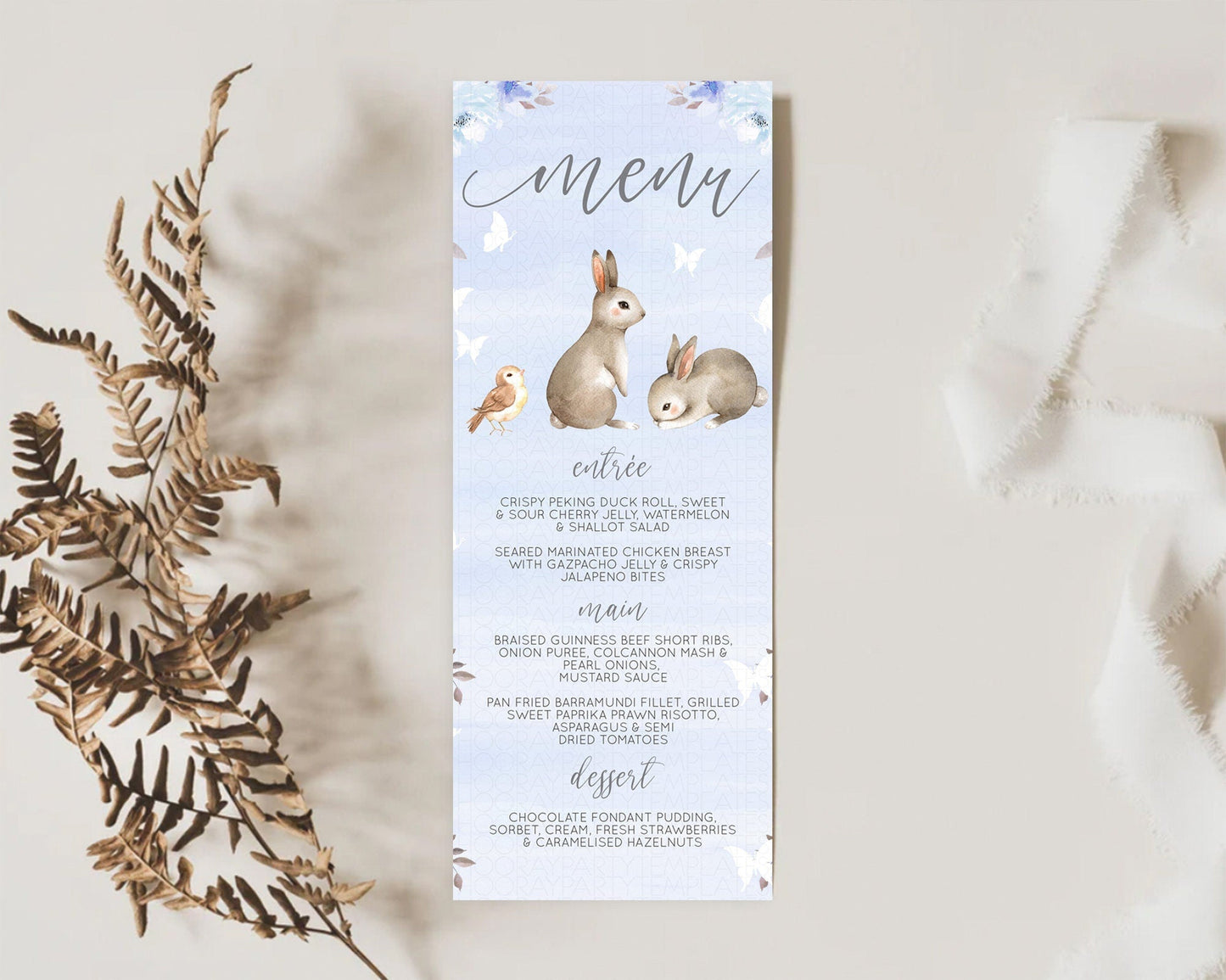 Bunny Menu Floral Bunny Menu Template Pastel Flowers Bunny Table Decor Secret Garden Bunny Dinner Dessert Menu Party Food Menu D10923
