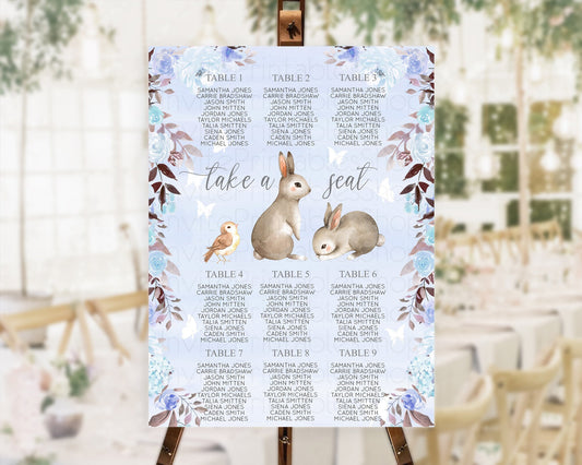 Bunny Seating Chart Floral Bunny Seating Chart Pastel Bunny Seating Sign Pastel Watercolor Woodland Flowers Bunny Party Décor D10923