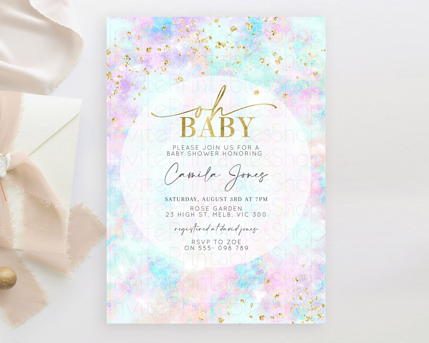 Pastel Baby Shower Invitation Rainbow Baby Shower Invitation Colorful Pastel Watercolor Invitation Gold Glitter Sprinkles Ombre D10652