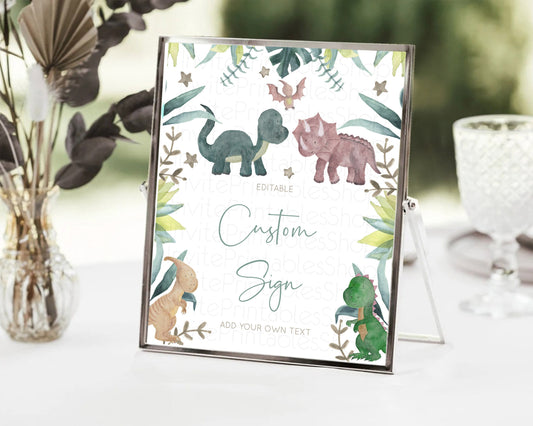 Editable Dinosaur Sign Jurassic Party Table Sign Decor Dinosaur Volcano Wate