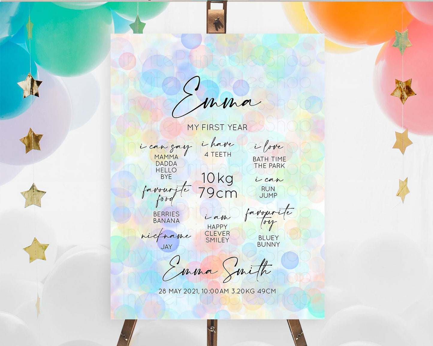 Pastel First Birthday Milestone Board Bubble Bath Milestone Poster Pastel Bubbles Colorful Confetti First Birthday Milestone Welcome D10446