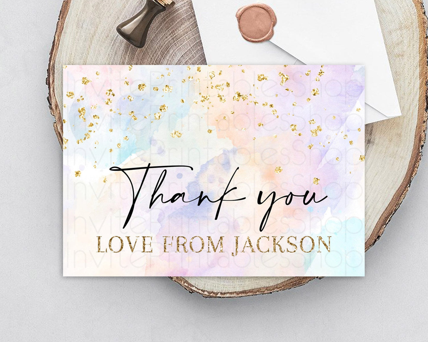 Pastel Thank You Rainbow Thank You Card Colorful Pastel Birthday Thank You Card Confetti Watercolor Pastel Teacher Thank You Cards D10605