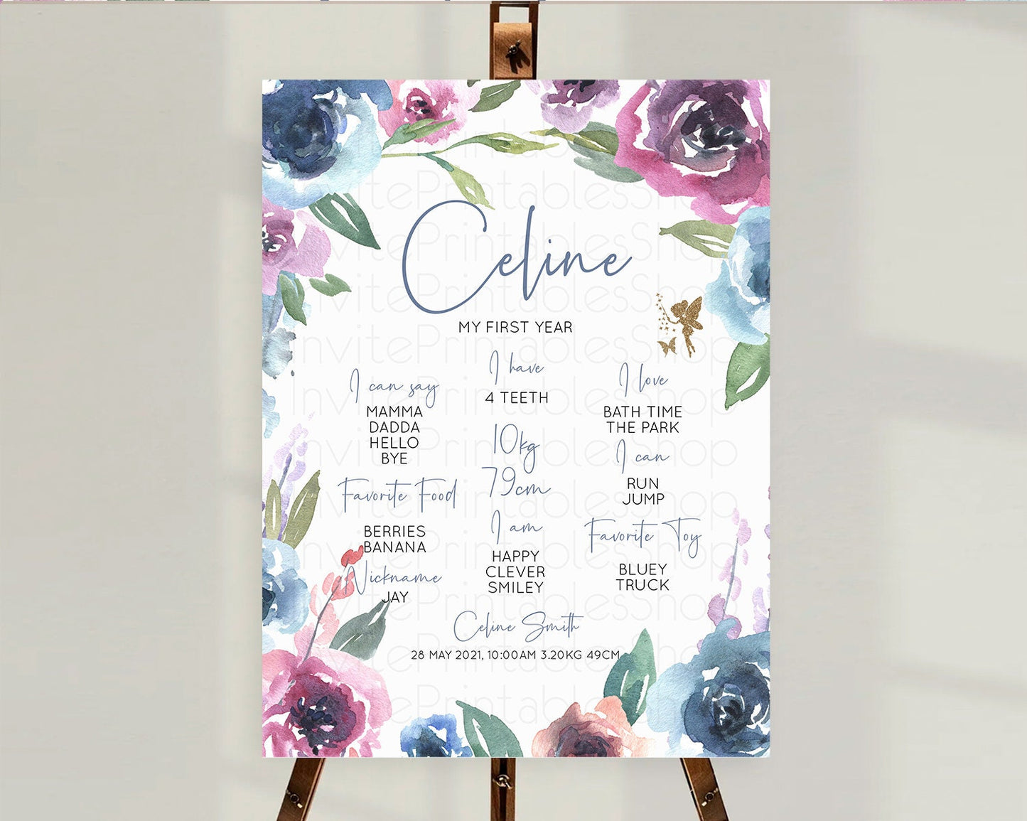 Fairy First Birthday Milestone Poster Fairy Secret Garden Milestone Board Enchanted Garden Pastel Floral Butterfly 1st Birthday Sign D10188