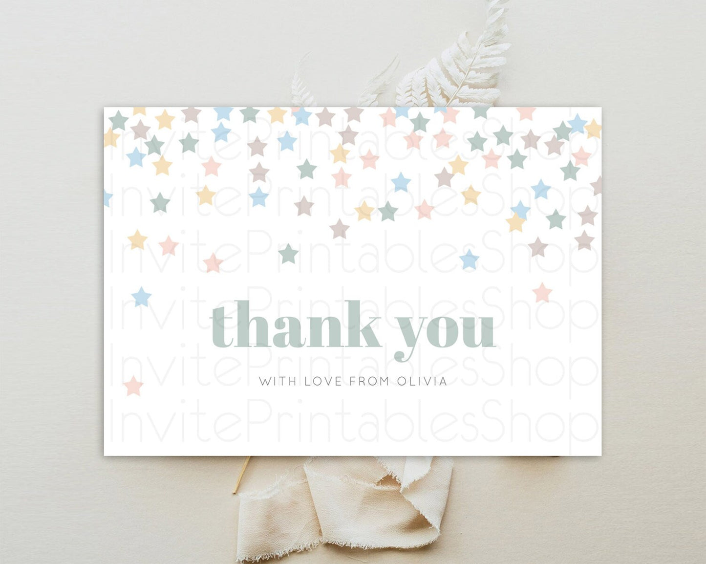 Star Thank You Card Pastel Stars Thank You Shooting Star Rainbow Colorful Confetti Twinkle Little Star Birthday Teacher Thank You D10795