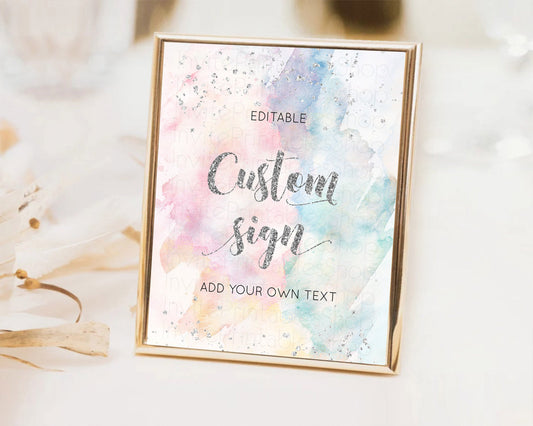 Editable Pastel Colors Silver Table Sign Decor Rainbow Colorful Ombre Colorf