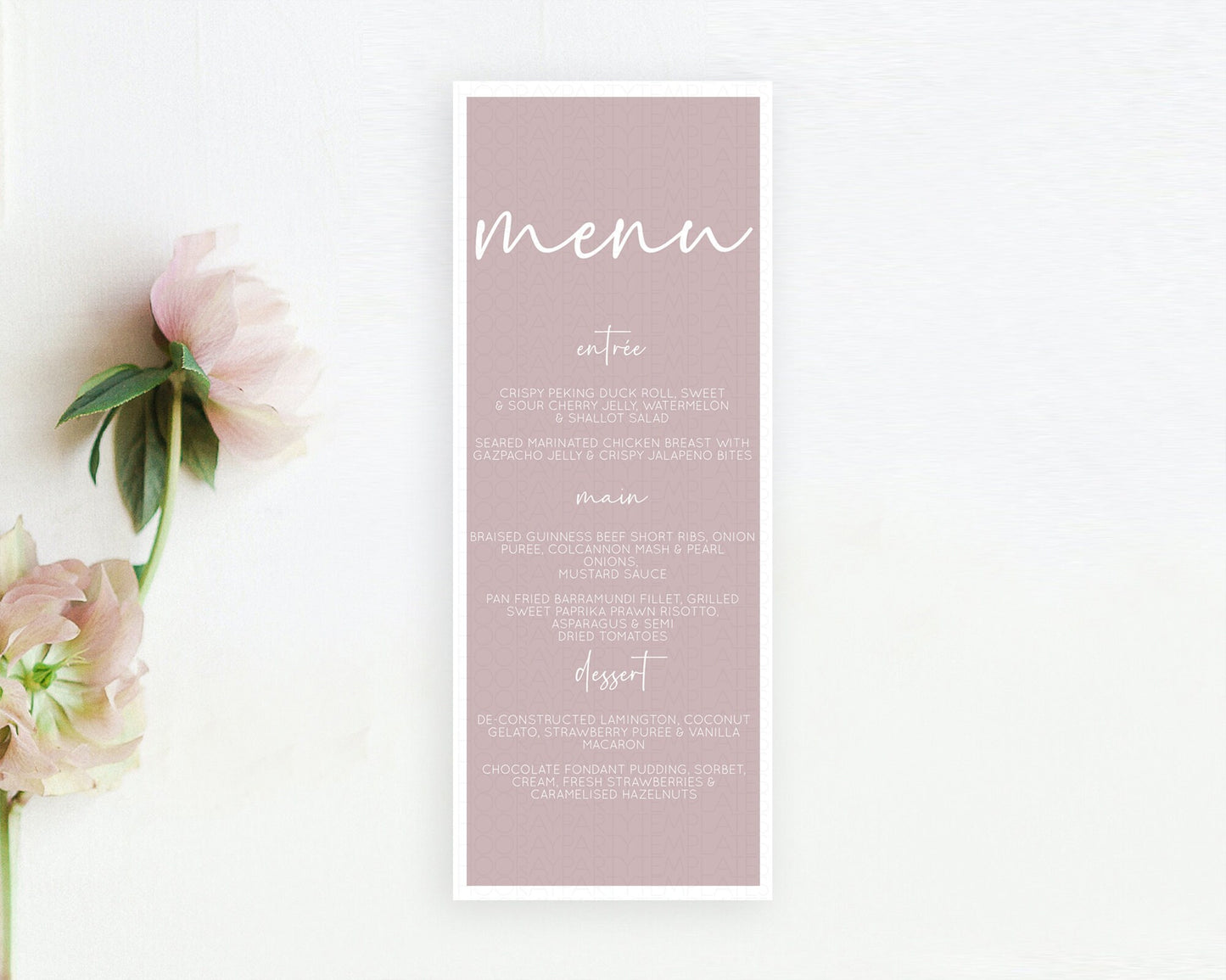 Pink Menu Pastel Pink Menu Template Pink Minimalist Table Decor Modern Pink Menu Simple Pink Dinner Dessert Menu Party Food Menu D10936