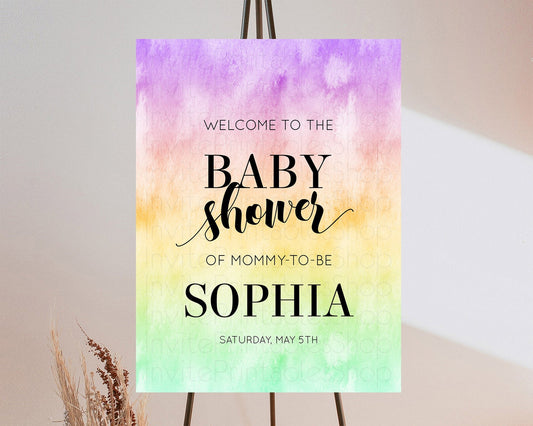 Editable Pastel Baby Shower Welcome Sign Pastel Rainbow Welcome Sign Colorfu