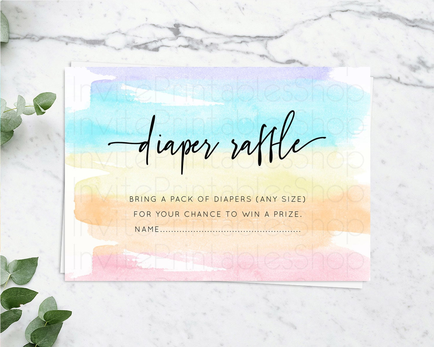 Pastel Diaper Raffle Card Pastel Rainbow Diaper Raffle Insert Colorful Ombre Watercolor Diaper Ticket Confetti Glitter Raffle Game D10505