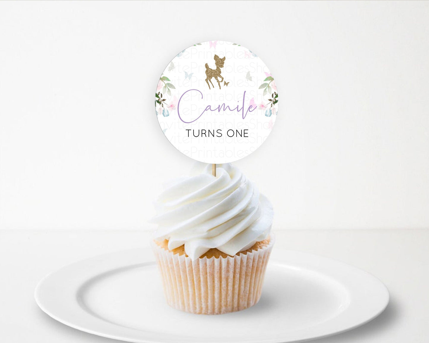 Fawn Cupcake Toppers Deer Cupcake Toppers Enchanted Forest Party Butterfly Pastel Flowers Woofland Cupcake Toppers First Birthday D10476