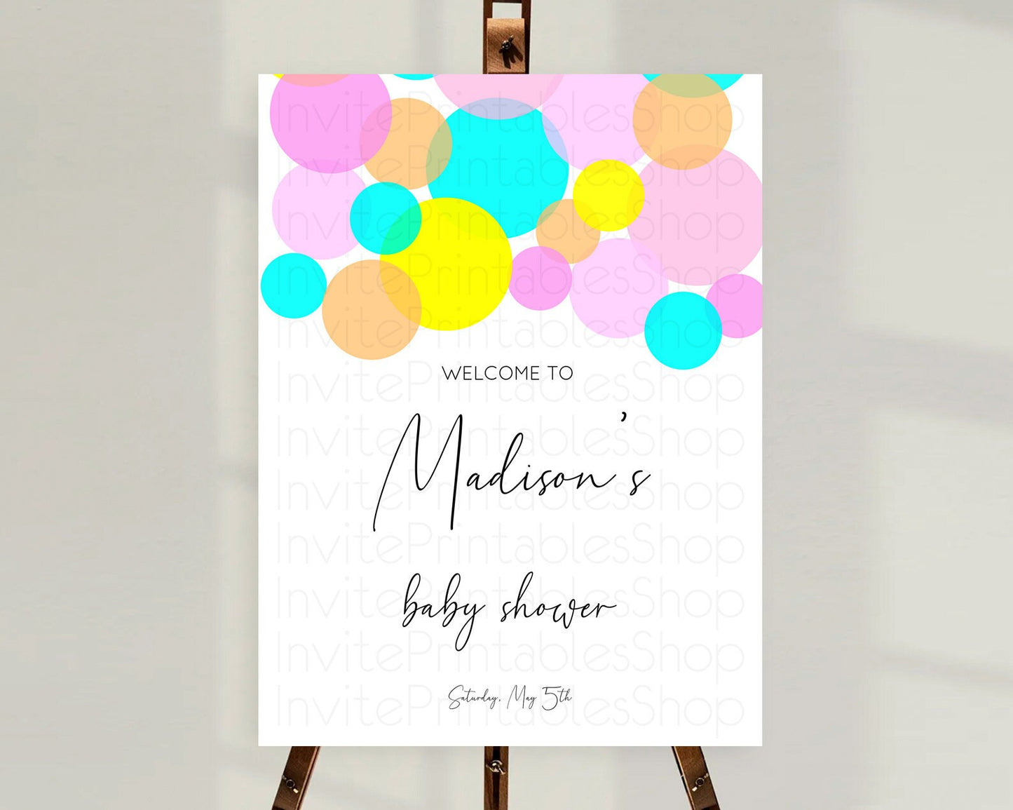 Rainbow Baby Shower Welcome Sign Pastel Welcome Board Pastel Rainbow Confetti Welcome Sign Colorful Bubbles Pastel Welcome Sign D10896