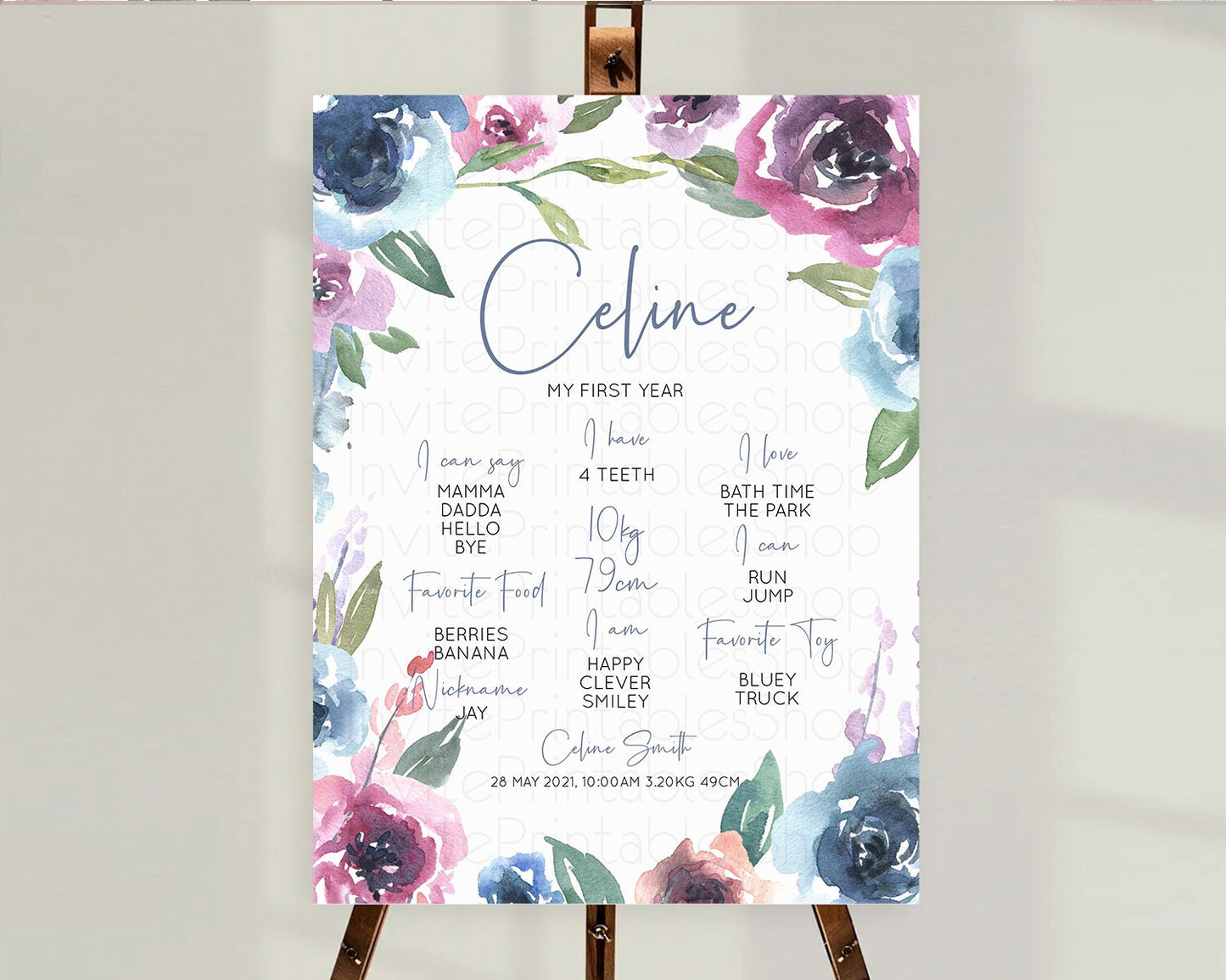 Secret Garden Milestone Board Wildflower First Birthday Milestone Poster Pastel Flowers Milestone Boho Wildflower 1st Birthday Sign D10780