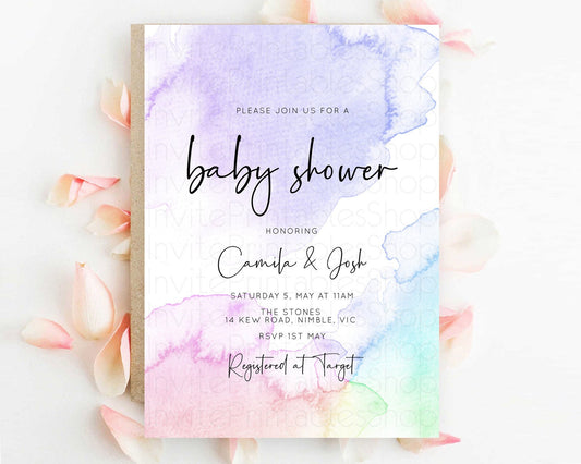 Editable Pastel Baby Shower Invitation Rainbow Baby Shower Invitation Colorf