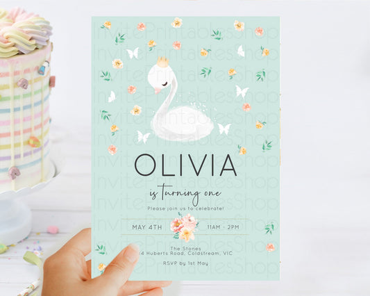 Editable Swan Birthday Invitation Swan Princess Ballet Invitation Enchanted