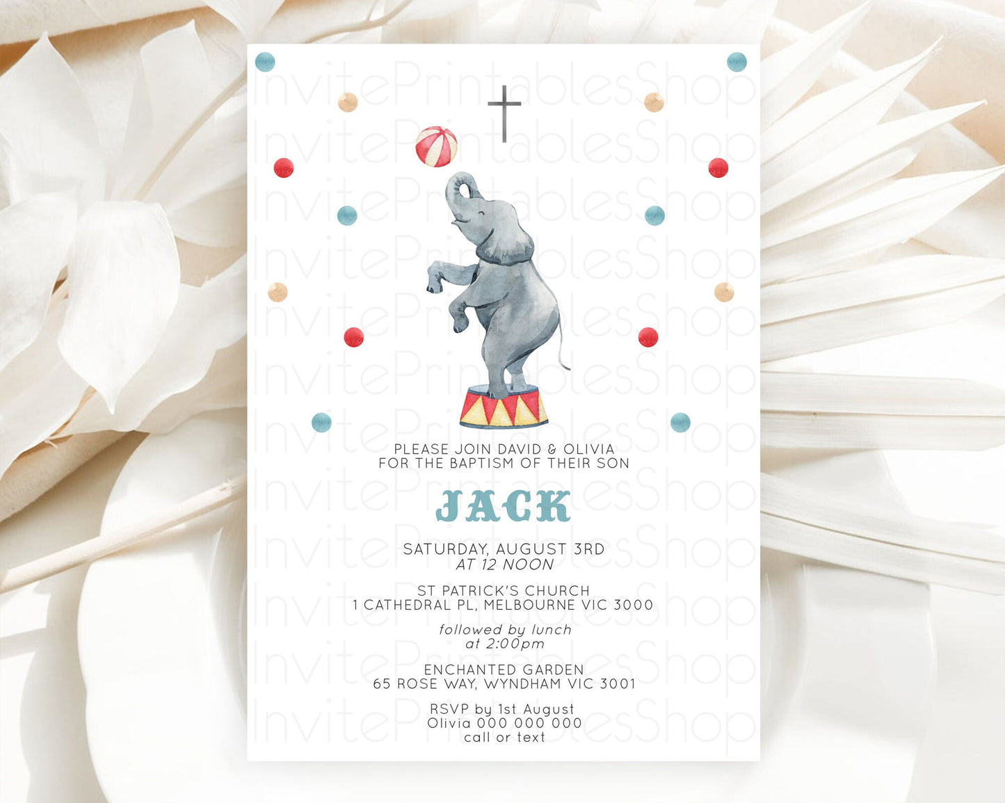 Circus Baptism Invitation Carnival Baptism 1st Birthday Invitation Clown Circus Lion Christening Invitation Circus Tent Elephant D10461