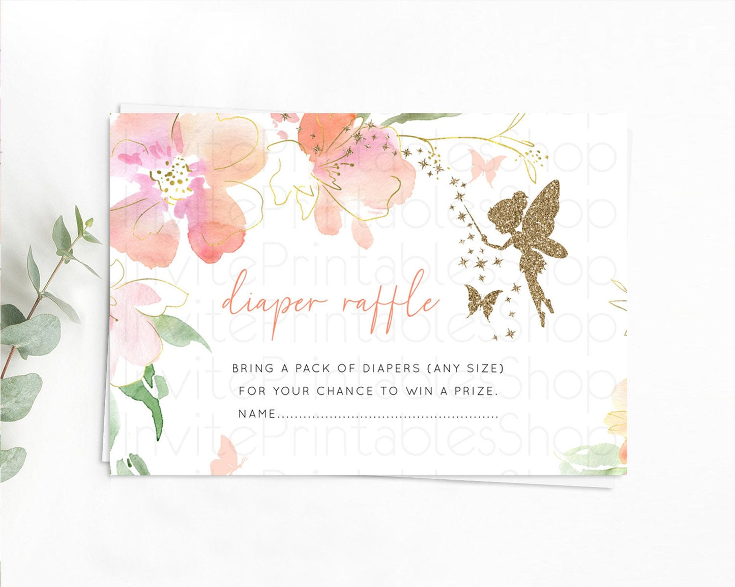 Fairy Diaper Raffle Card Fairy Diaper Insert Enchanted Garden Fairy Diaper Ticket Pastel Floral Butterfly Secret Garden Raffle Game D10934