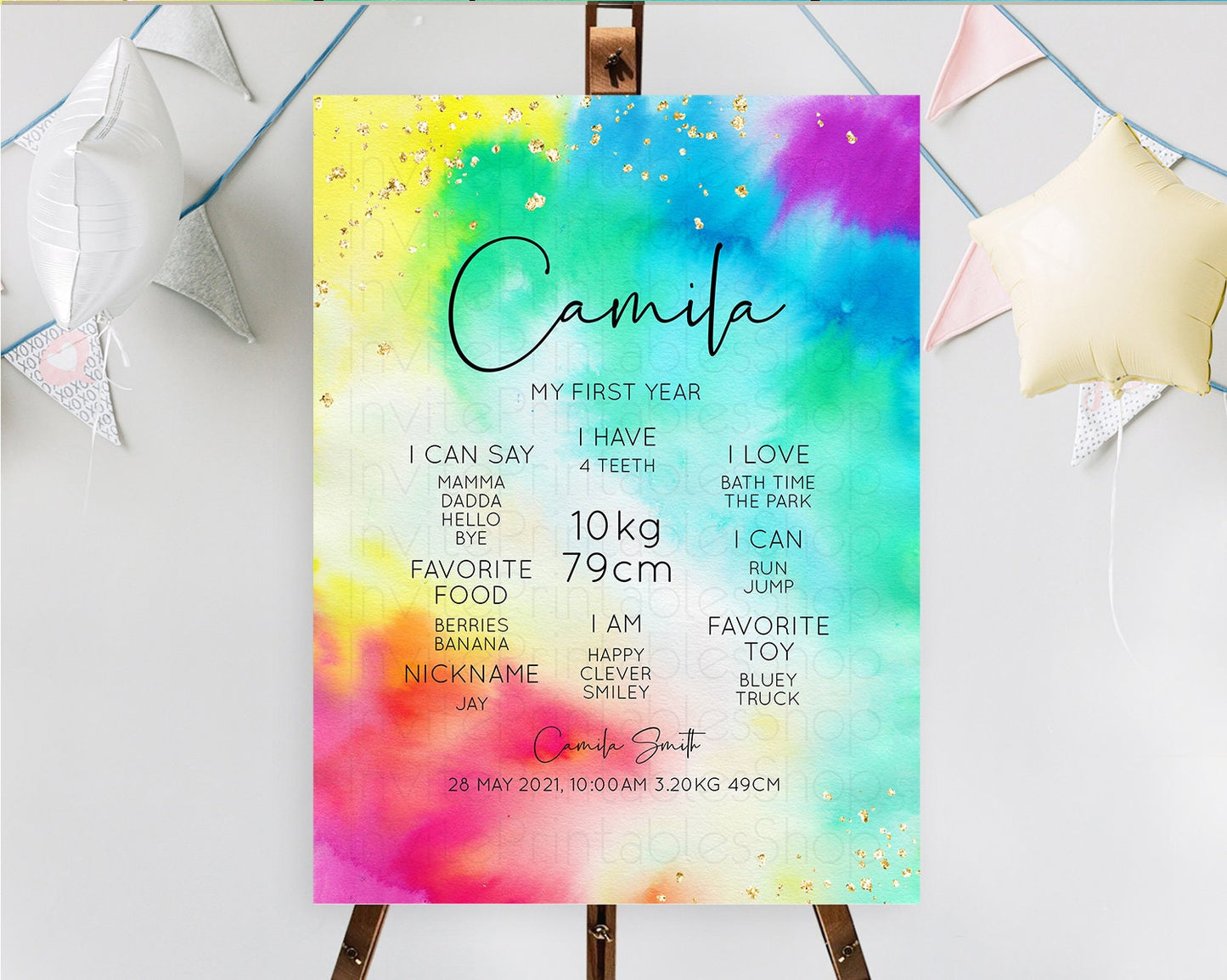 Tie Dye Milestone Board Rainbow First Birthday Milestone Poster Pastel Milestone Colorful Milestone Board Pastel Rainbow Birthday D10462