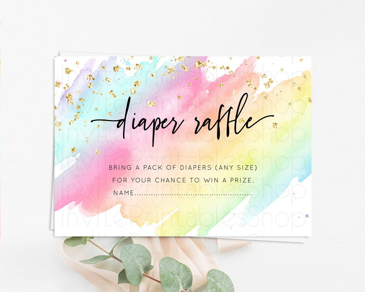 Pastel Diaper Raffle Card Pastel Rainbow Diaper Raffle Insert Colorful Ombre Watercolor Diaper Ticket Confetti Glitter Raffle Game D10495