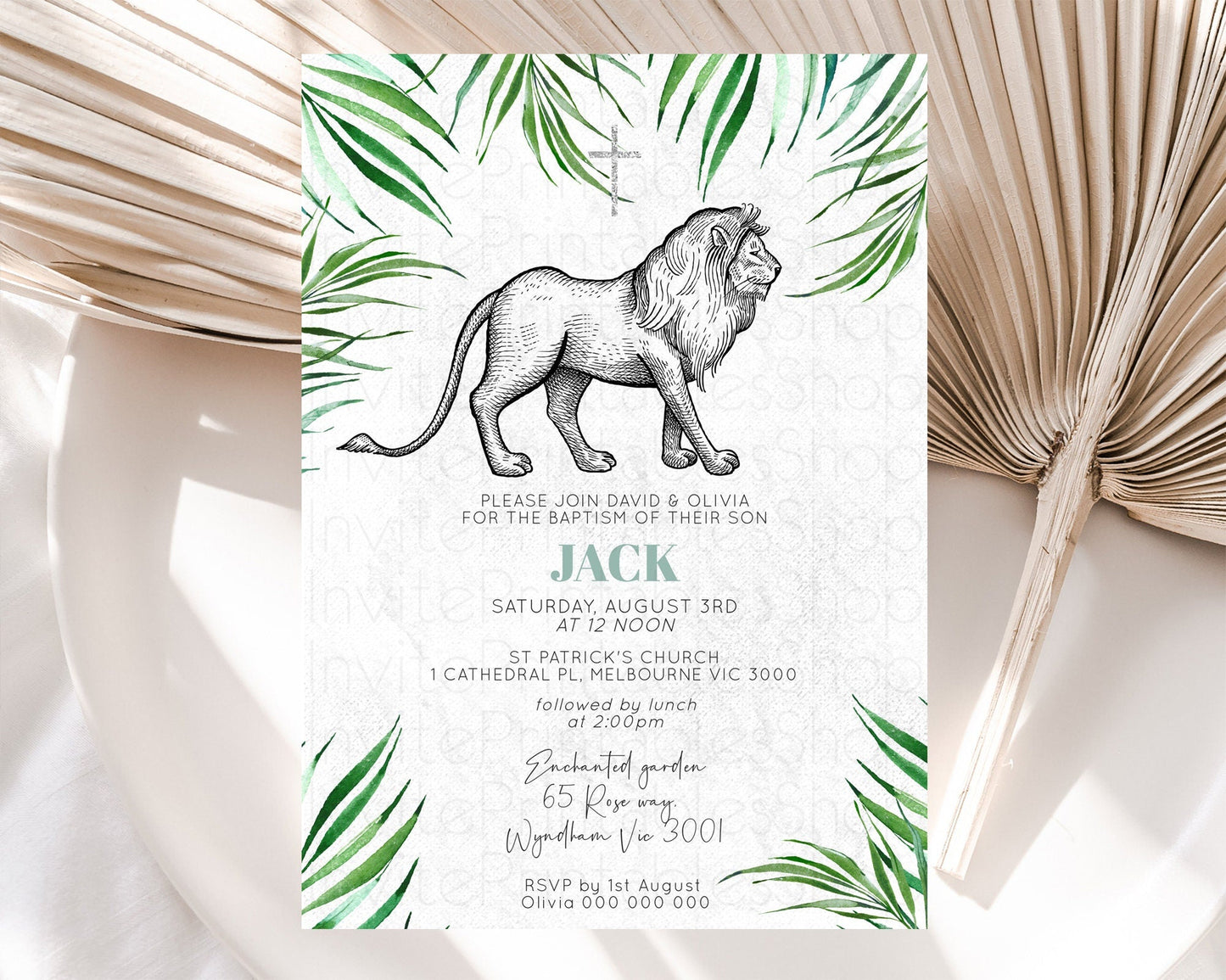 Lion Baptism Invitation Lion Baptism 1st Birthday Invitation Modern Safari Adventure Lion Christening Invitation Holy Communion D10845