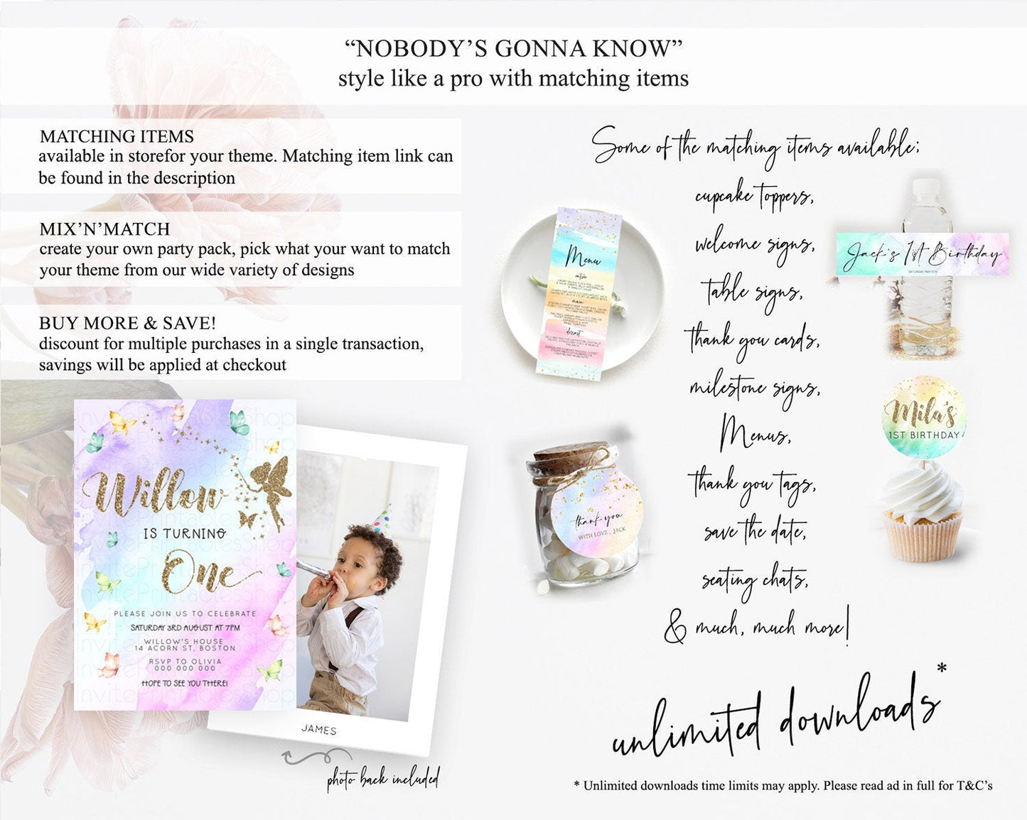 Pastel Fairy Birthday Invitation Pastel Butterflies Fairy Birthday Invitation Rainbow Ombre Watercolor 1st 2nd Birthday Invitation D23330