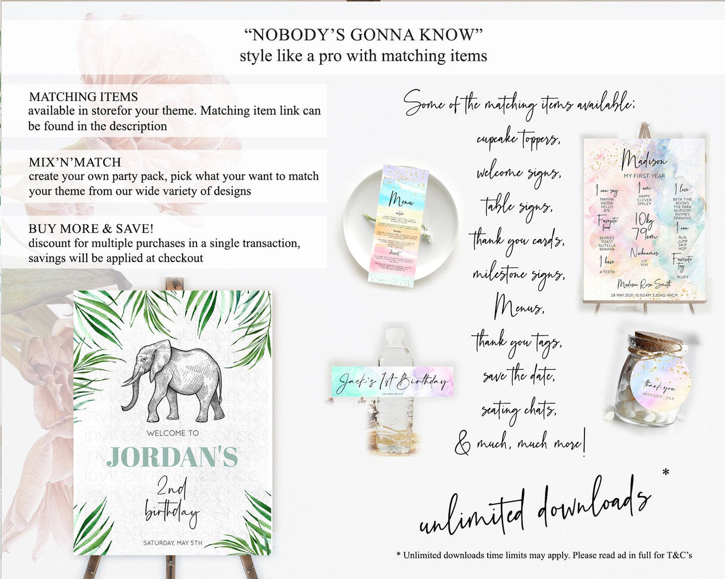 Elephant Welcome Sign Elephant Welcome Board Elephant Party Welcome Poster Safari Party Decor Elephant First Birthday Welcome Sign D10850
