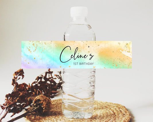 Editable Pastel Water Label Template Pastel Ombre Rainbow Watercolor Colorfu
