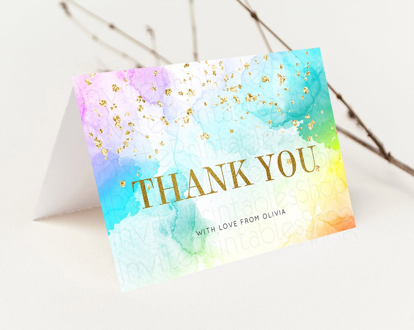 Pastel Thank You Rainbow Thank You Card Colorful Pastel Birthday Thank You Card Confetti Watercolor Pastel Teacher Thank You Cards D10961