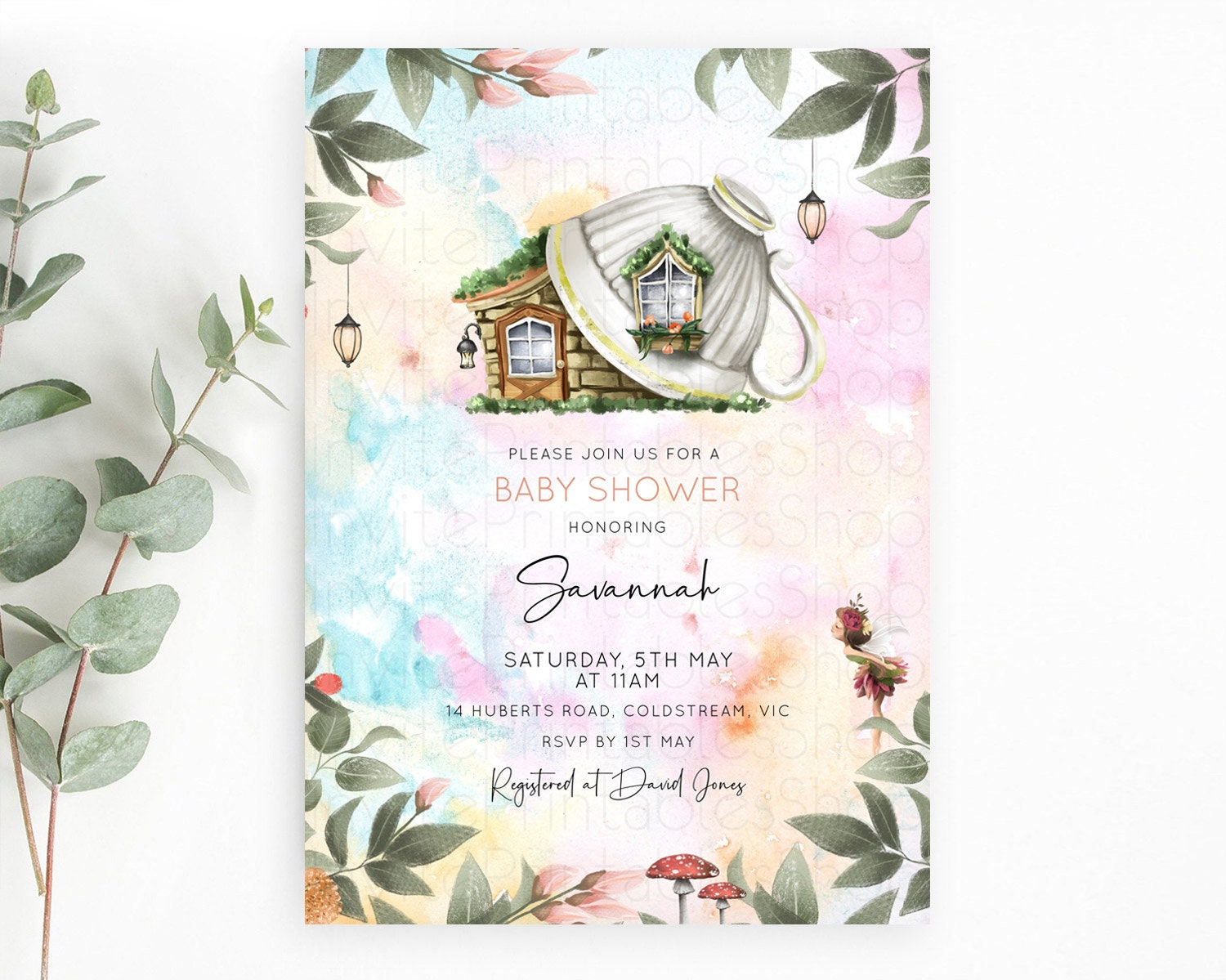 Editable Fairy Baby Shower Invitation Pastel Fairy Invites Fairy Tea Party F