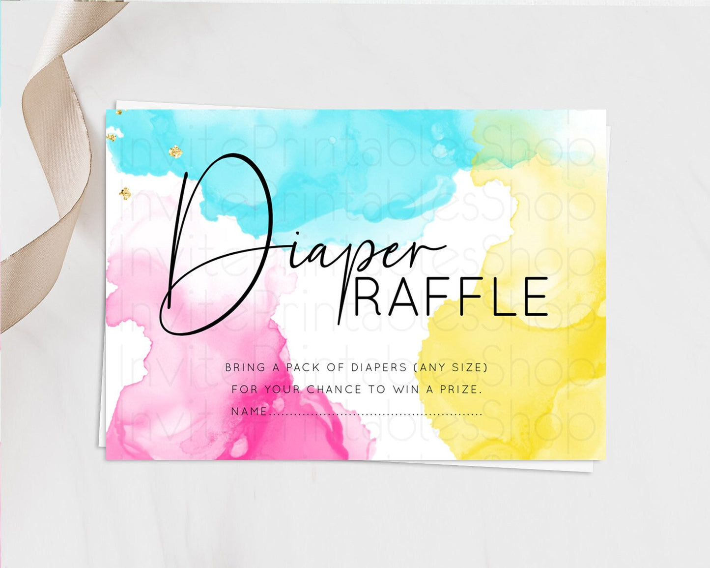 Pastel Diaper Raffle Card Pastel Rainbow Diaper Raffle Insert Colorful Ombre Watercolor Diaper Ticket Confetti Glitter Raffle Game D10898