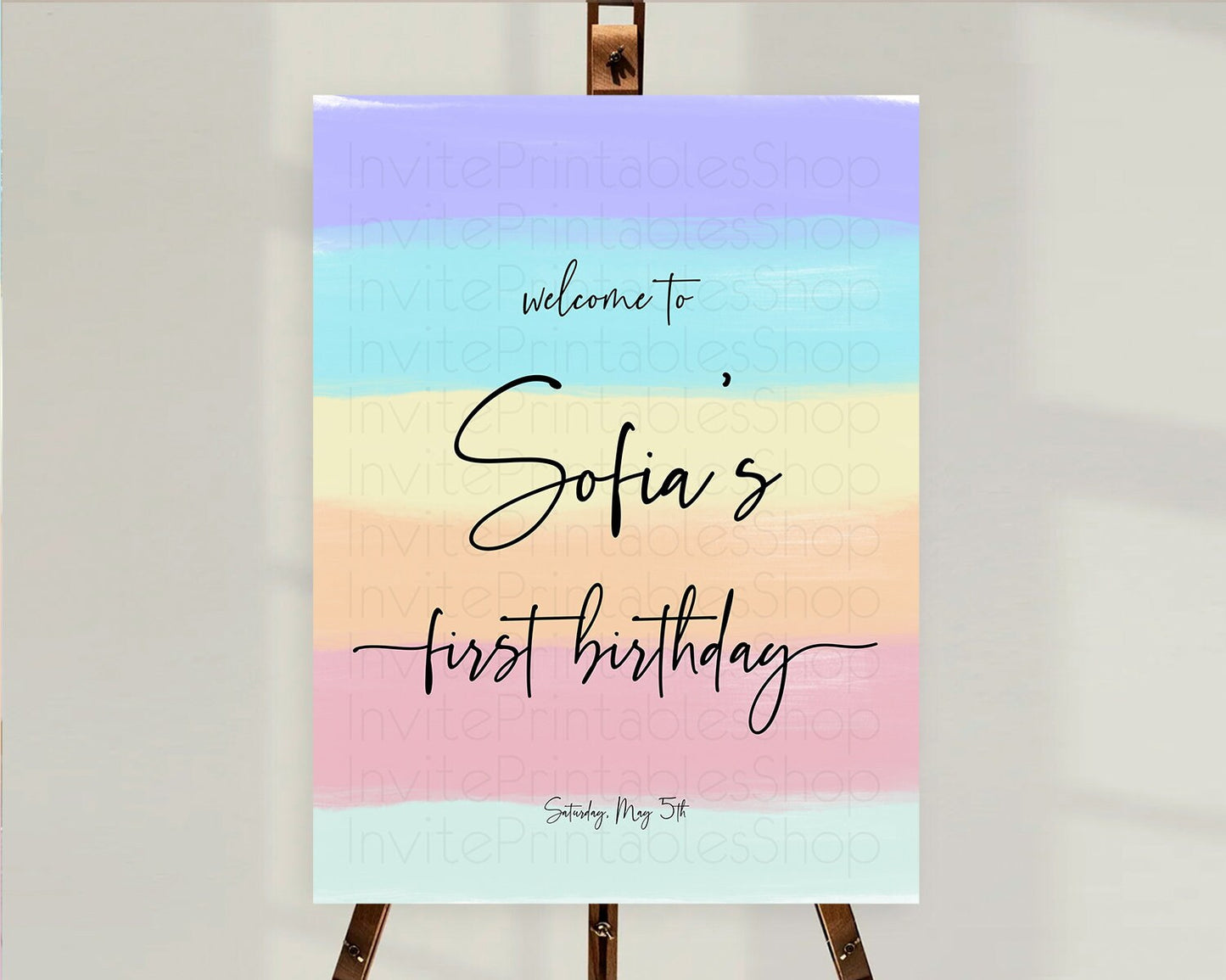 Pastel Welcome Sign Pastel Rainbow Welcome Sign Colorful Rainbow Confetti Watercolor Glitter Pastel First Birthday Welcome Sign D10510