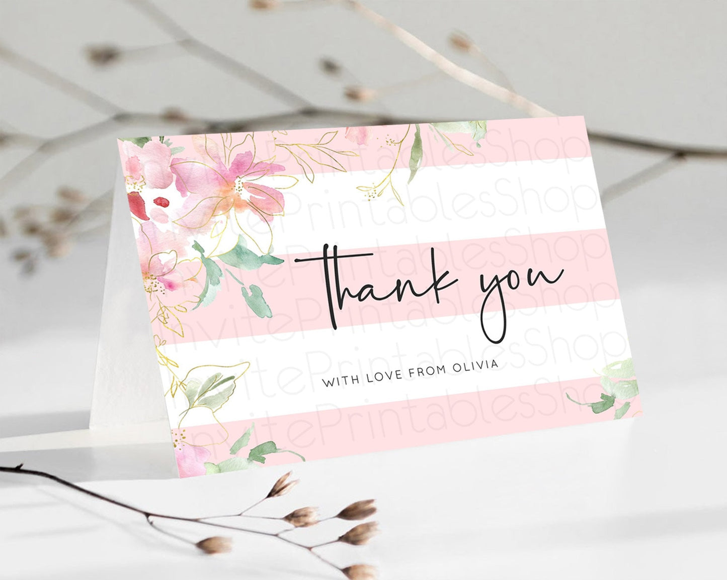 Editable Secret Garden Thank You Wildflower Thank You Card Pastel Flower Gar