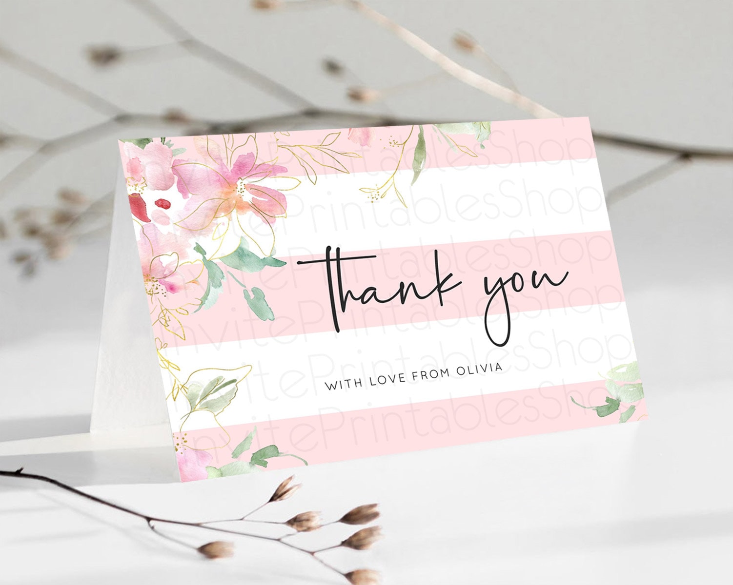 Editable Secret Garden Thank You Wildflower Thank You Card Pastel Flower Gar