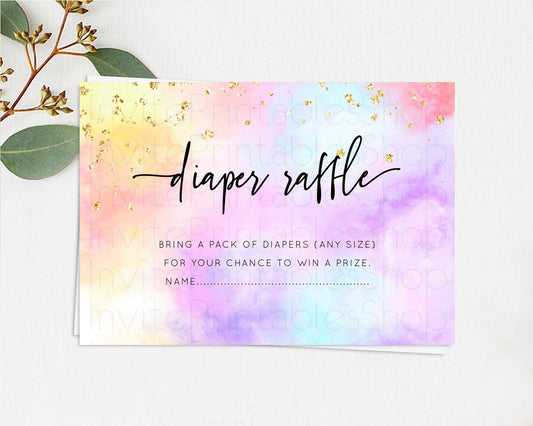 Pastel Diaper Raffle Card Pastel Rainbow Diaper Raffle Insert Colorful Ombre Watercolor Diaper Ticket Confetti Glitter Raffle Game D10437