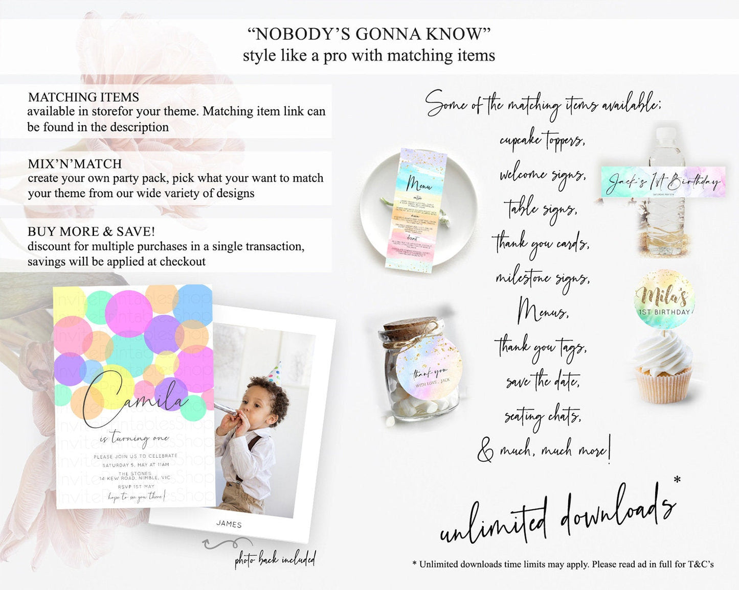 Pastel Birthday Invitation Pastel Confetti Birthday Invitation Bubbles Invitation Colorful Rainbow Confetti 2nd 1st First Birthday D10888