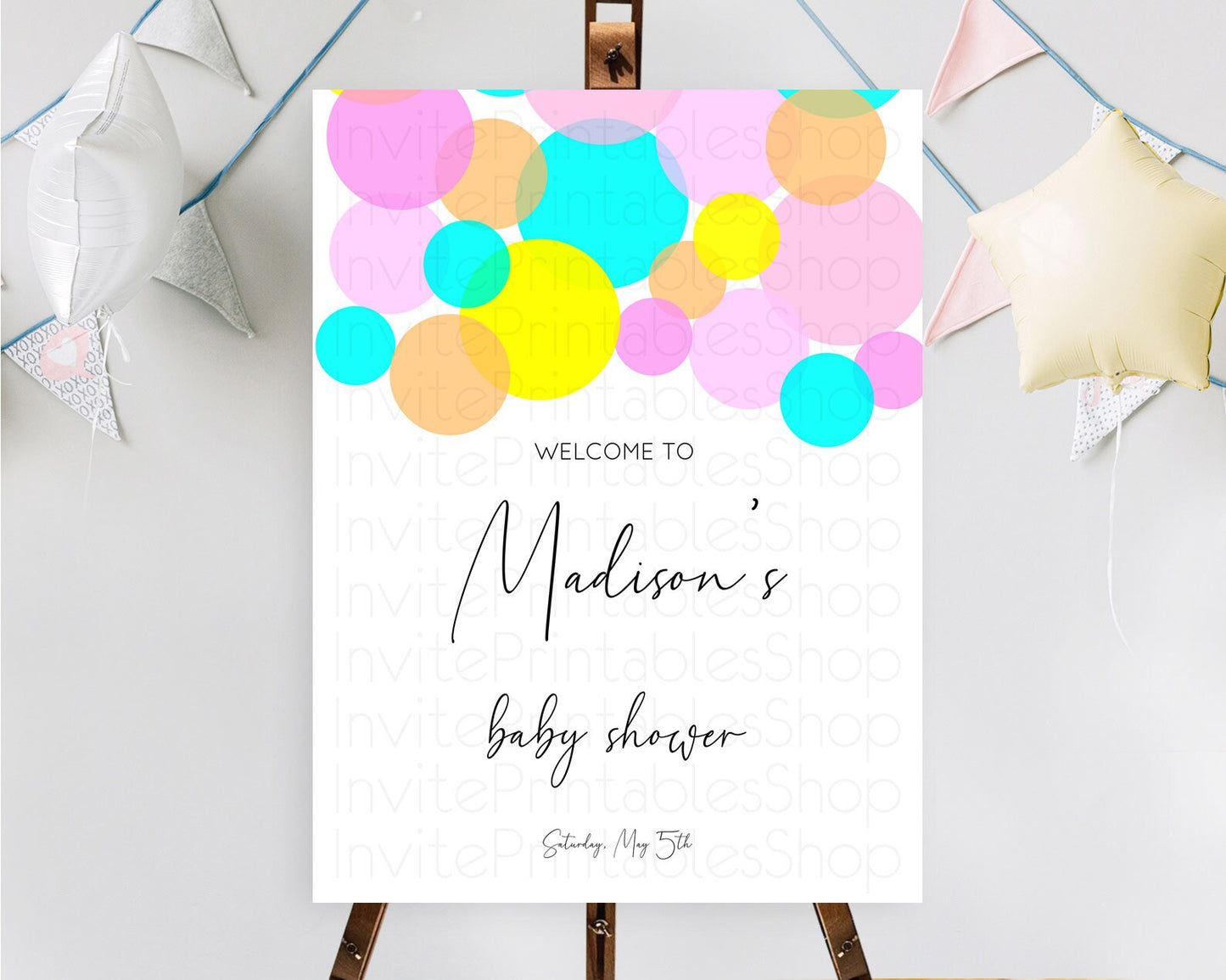 Rainbow Baby Shower Welcome Sign Pastel Welcome Board Pastel Rainbow Confetti Welcome Sign Colorful Bubbles Pastel Welcome Sign D10896