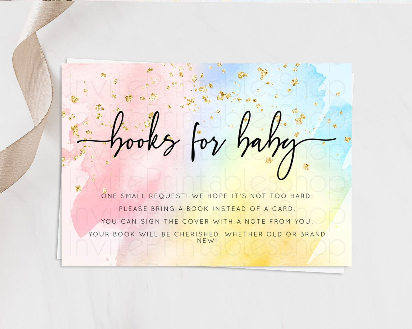 Pastel Books For Baby Card Pastel Rainbow Book Insert Colorful Ombre Watercolor Book Card Confetti Glitter Baby Book Poem Request D10557