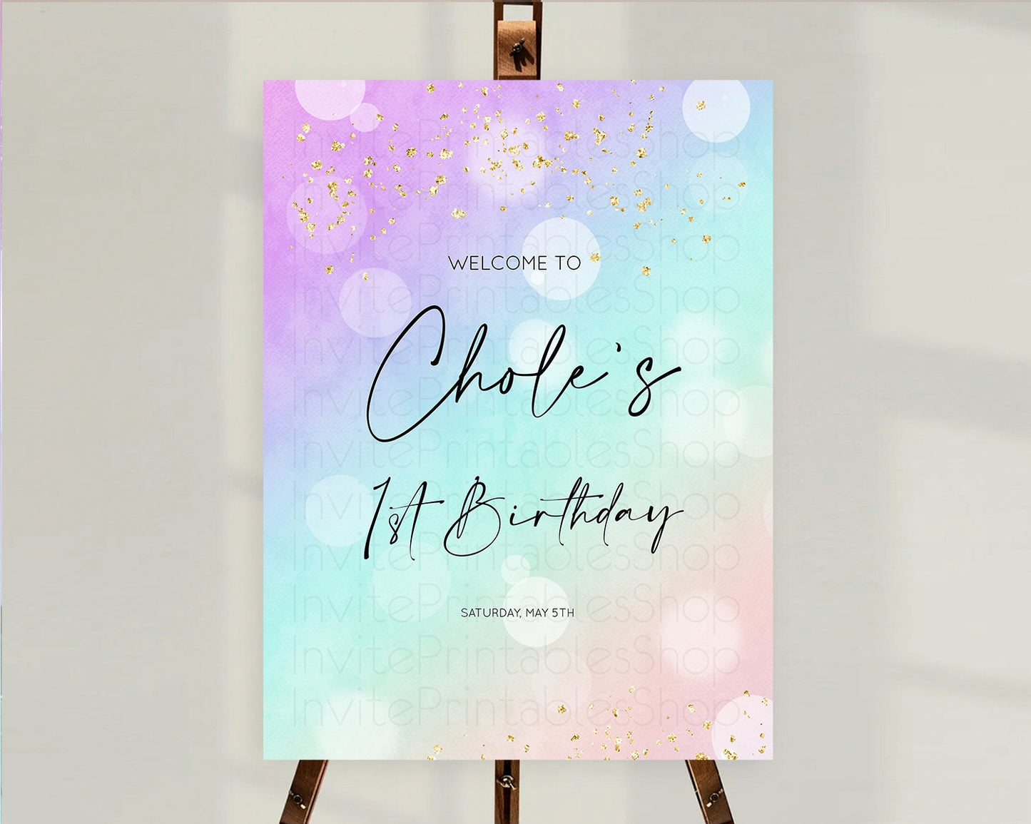 Pastel Welcome Sign Pastel Rainbow Welcome Sign Colorful Rainbow Confetti Watercolor Glitter Pastel First Birthday Welcome Sign D10618