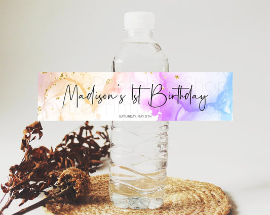 Editable Pastel Water Label Template Pastel Ombre Rainbow Watercolor Colorfu