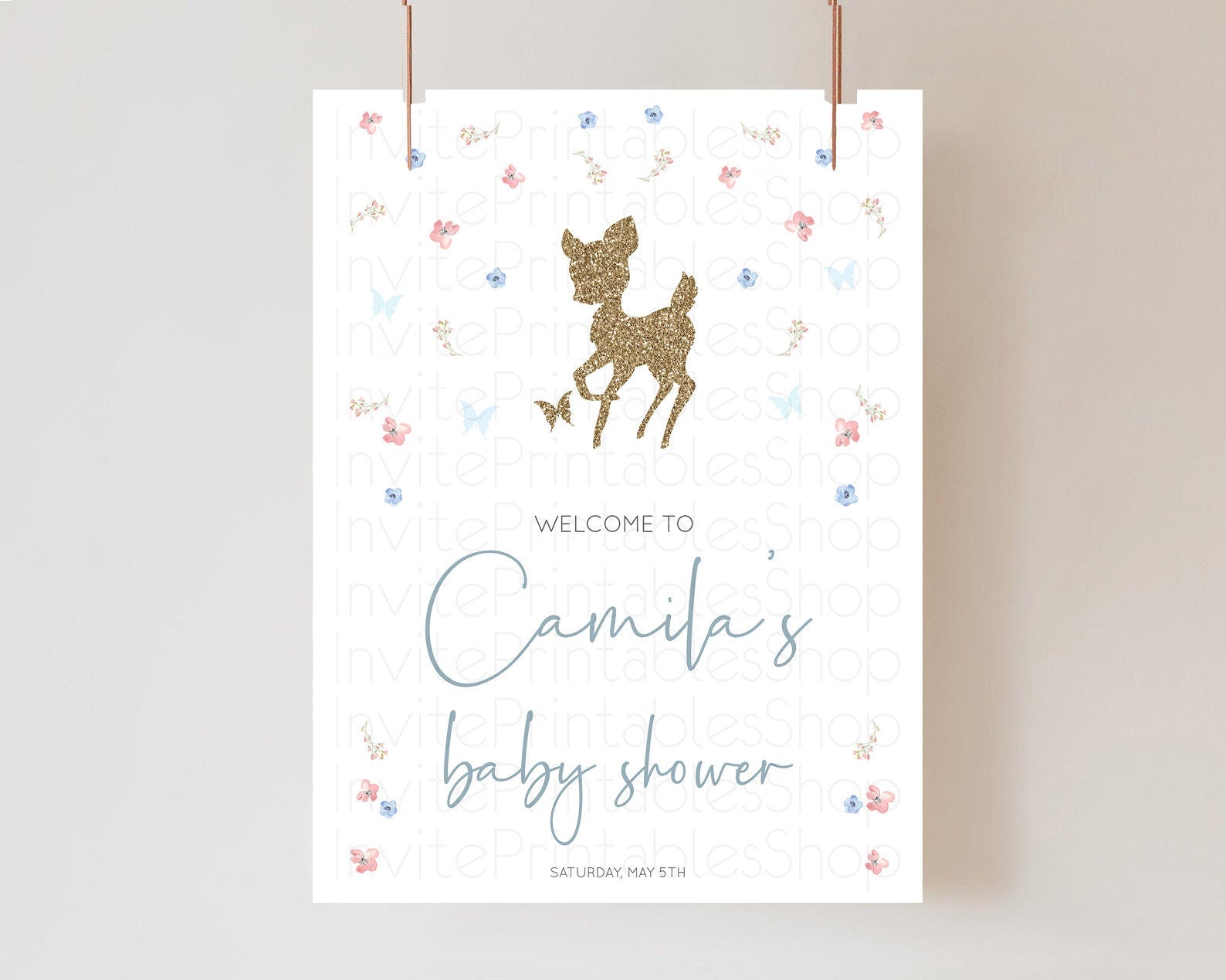 Editable Fawn Baby Shower Welcome Sign Deer Welcome Board Floral Deer Welcom