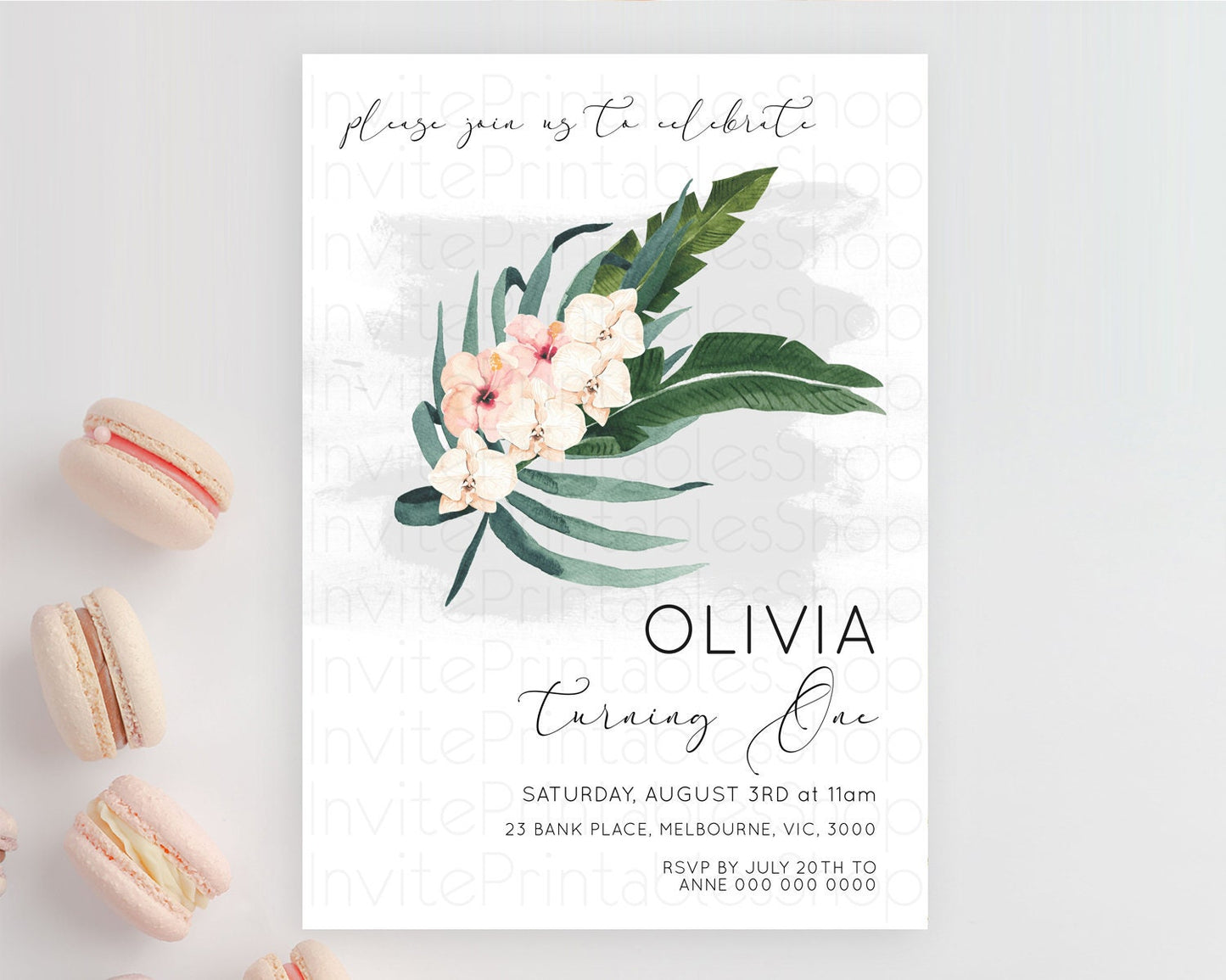 Tropical Invitation Tropical Birthday Invitation Tropical Floral Invitation Palm Leaf Fern Invite Frangipani White Orchid Invitation D11011